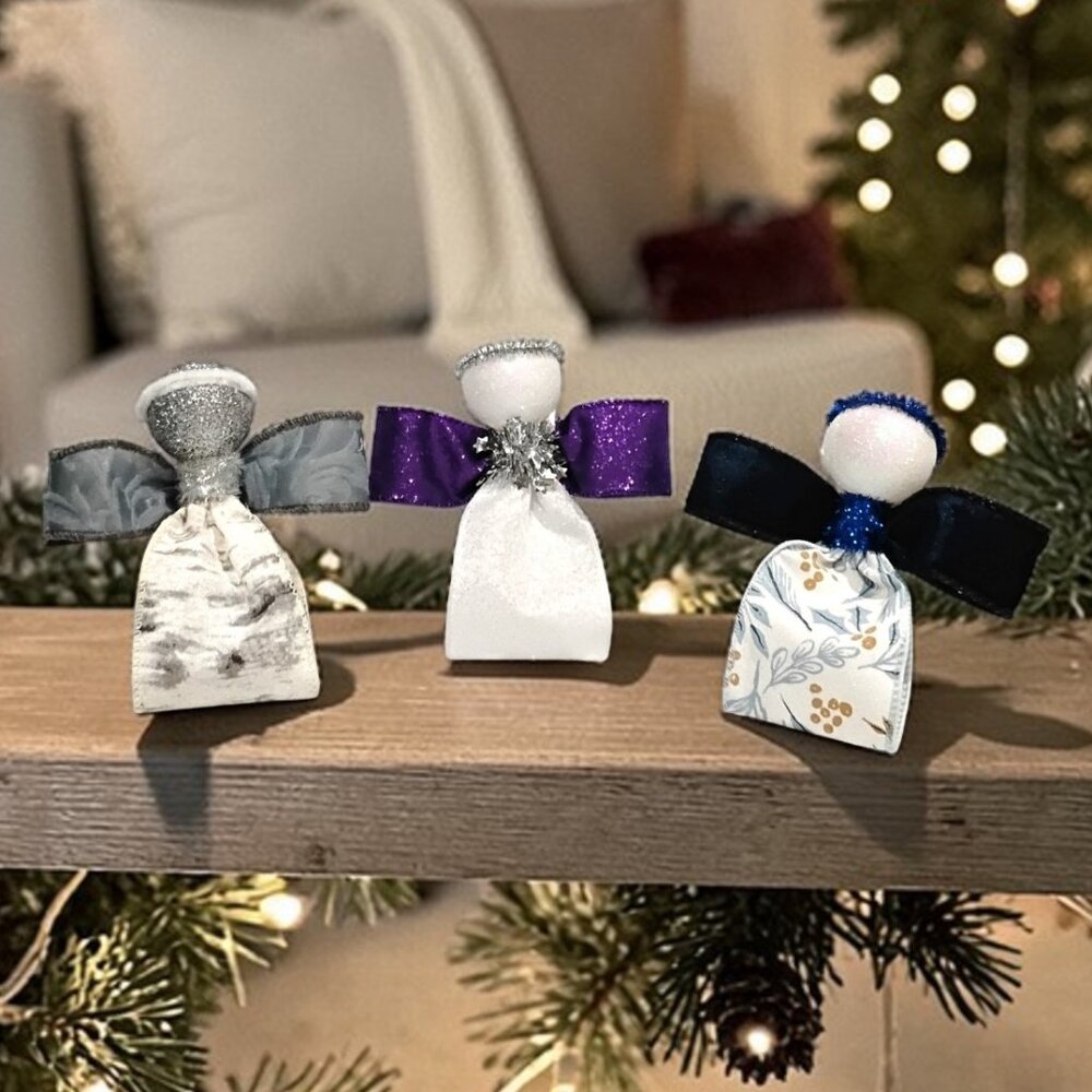 (3) Pc. Handmade Deep Blue Purple Gray 4-5"  Christmas Angel Ornaments / Gifts